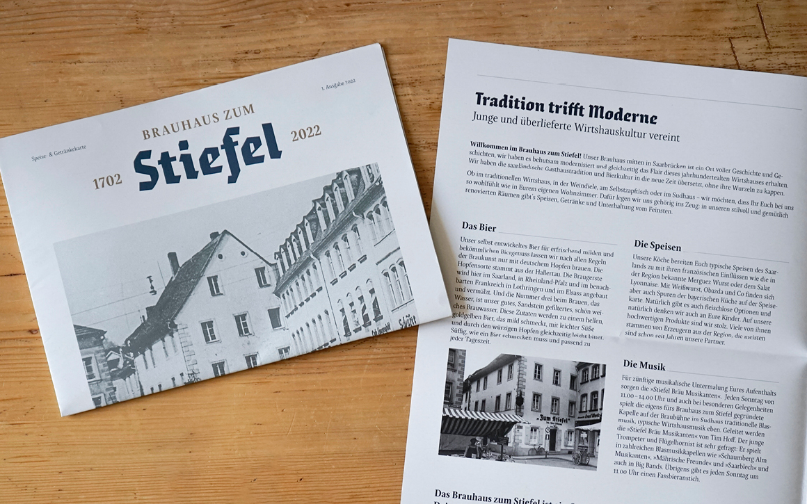 Brauhaus zum Stiefel Speise- und Getränkekarte