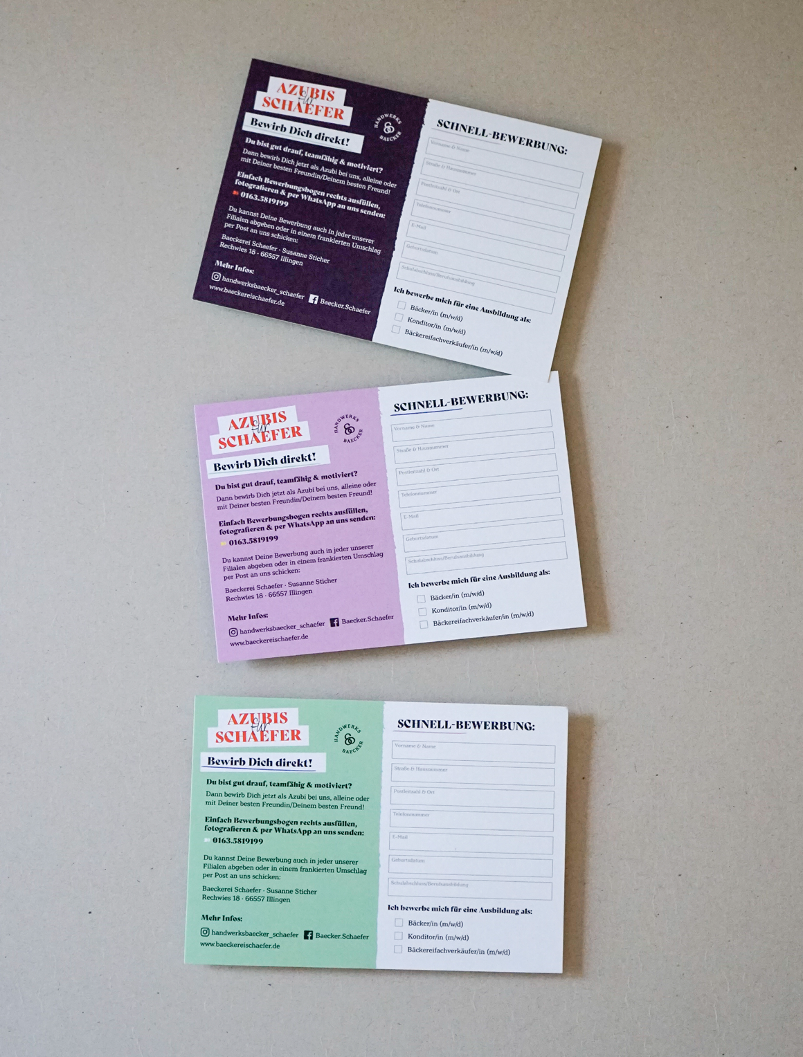 Bäckerei Schaefer Azubi Postkarten
