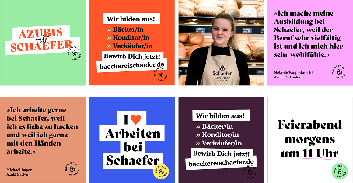 Bäckerei Schaefer Azubi Farb- und Spruchkonzept